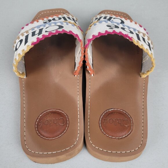Chloe Woody Sandals Slides Flats Logo Multicolor Stitch Size 38 US size 8 - Picture 7 of 14